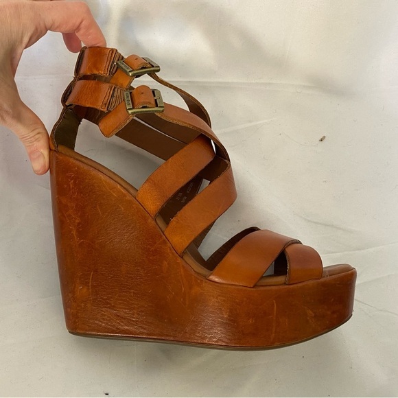 Kork-Ease Platform wedge heels rusty brown leather, strappy, size 38 size 7 - Picture 4 of 14